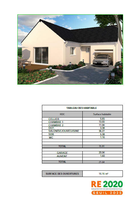 Maison - 76 m² - 3 pièces