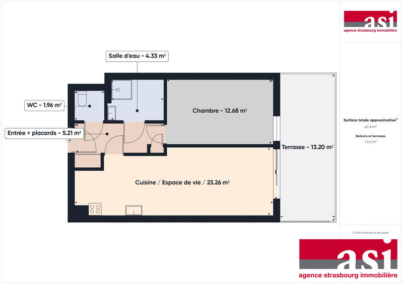 Appartement - 47 m² - 2 pièces