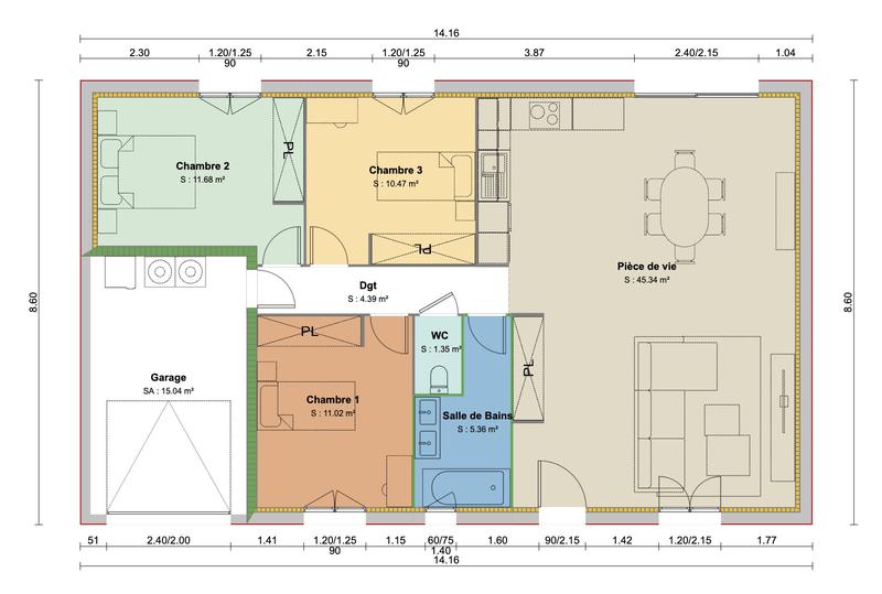 Maison - 90 m² - 4 pièces