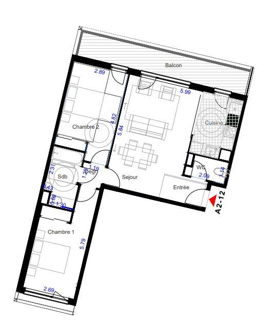 Appartement - 65 m² - 3 pièces