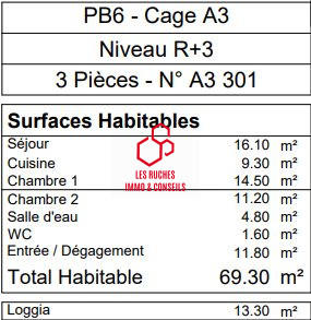 Appartement - 70 m² - 3 pièces