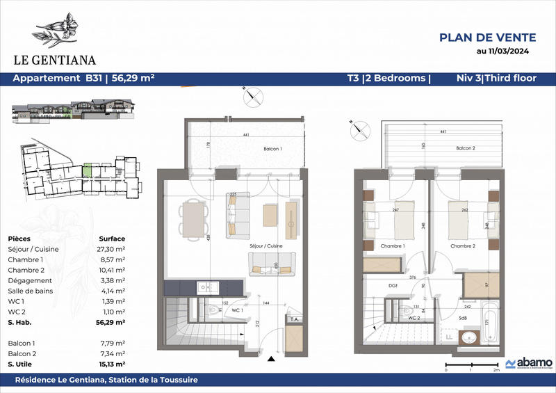 Appartement - 56 m² - 3 pièces