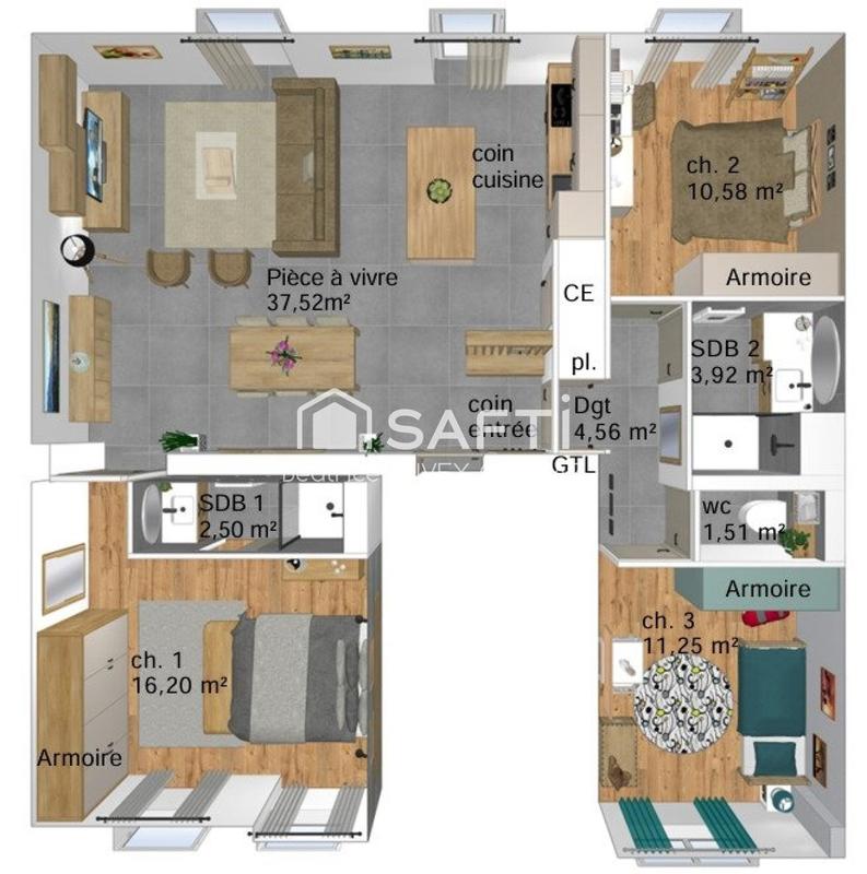 Appartement - 89 m² - 4 pièces