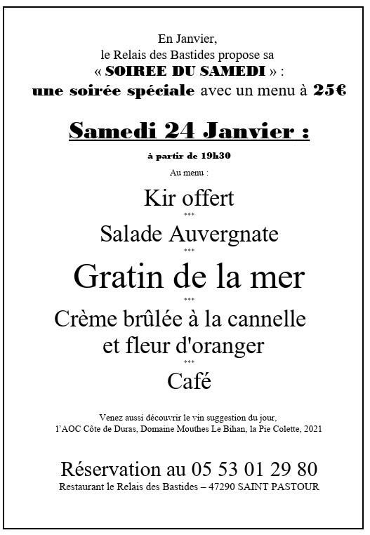 Soirée du samedi : gratin de la mer