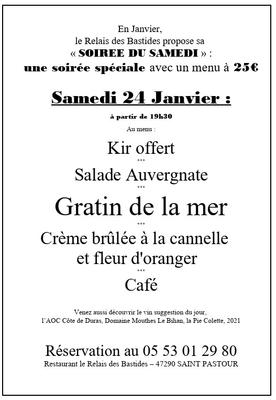 Soirée du samedi : gratin de la mer