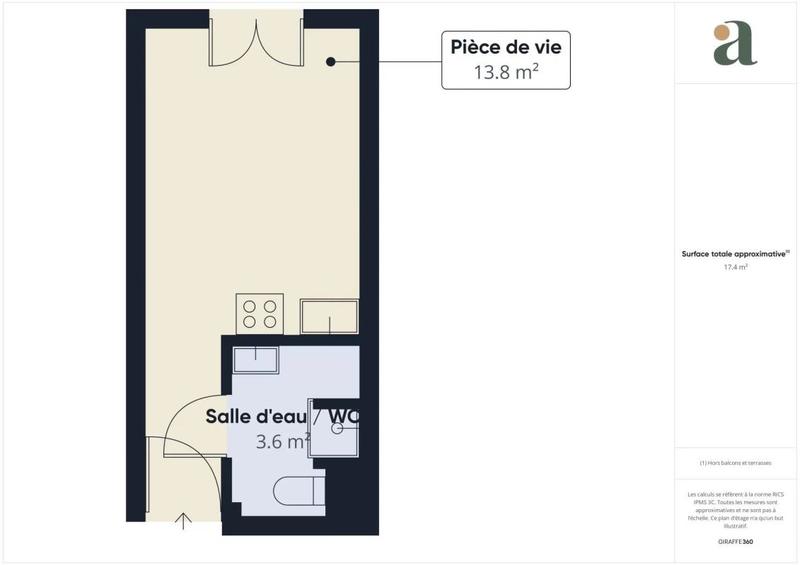 Studio - 16 m² - 1 pièce