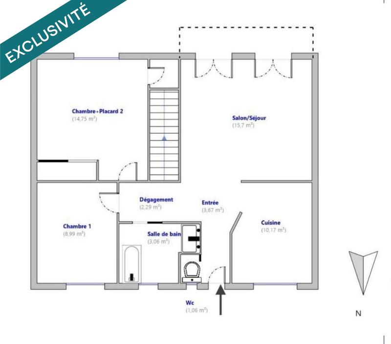 Maison - 60 m² - 3 pièces