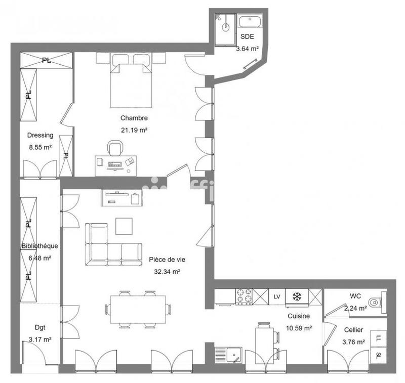 Appartement - 94 m² - 3 pièces