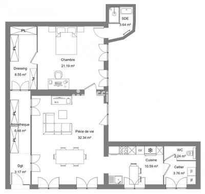 Appartement - 94 m² - 3 pièces