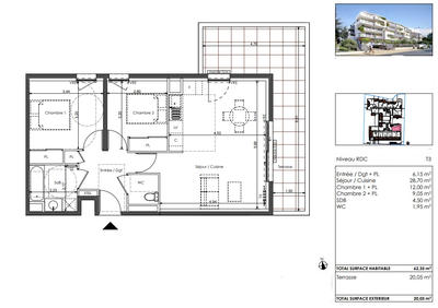 Appartement - 62 m² - 3 pièces