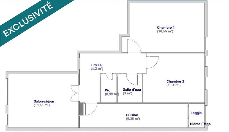 Appartement - 60 m² - 3 pièces