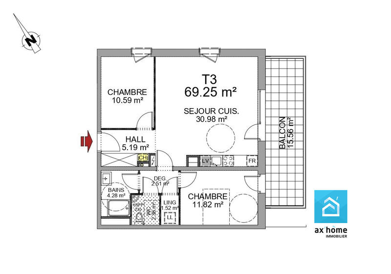 Appartement - 69 m² - 3 pièces