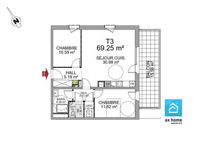 Appartement - 69 m² - 3 pièces