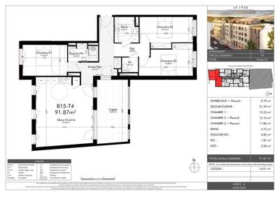 Appartement - 91 m² - 3 pièces