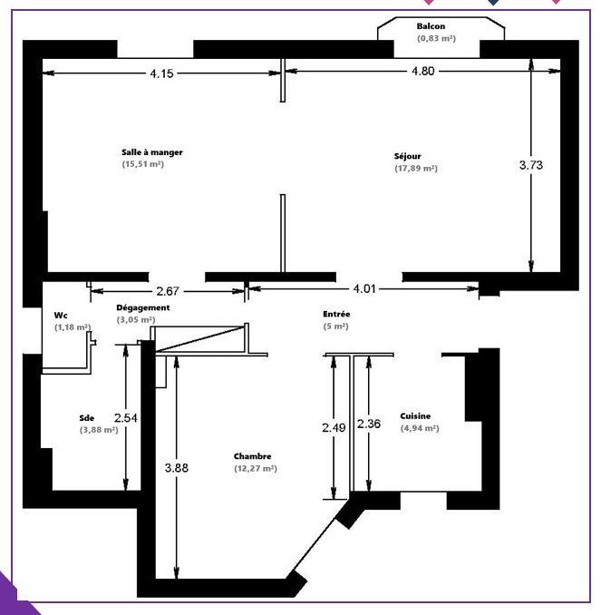 Appartement - 64 m² - 3 pièces