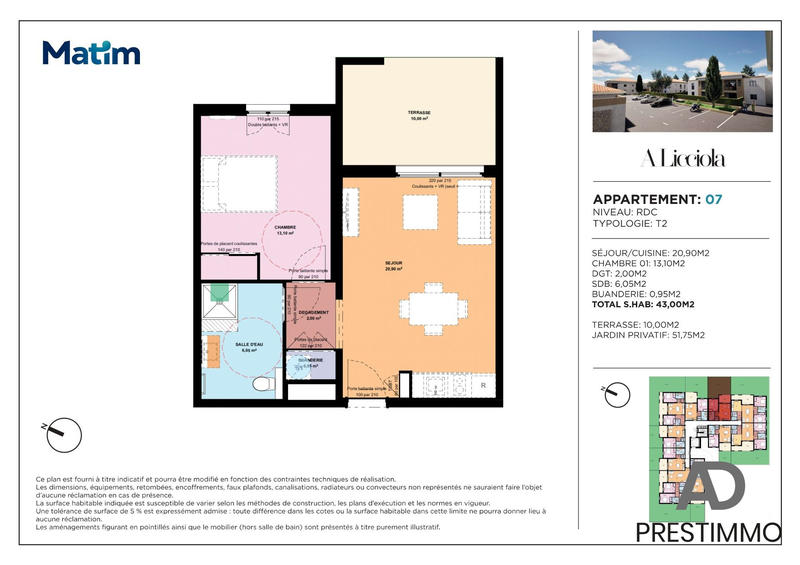 Appartement - 43 m² - 2 pièces