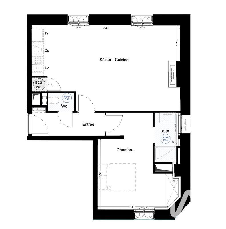 Appartement - 52 m² - 2 pièces