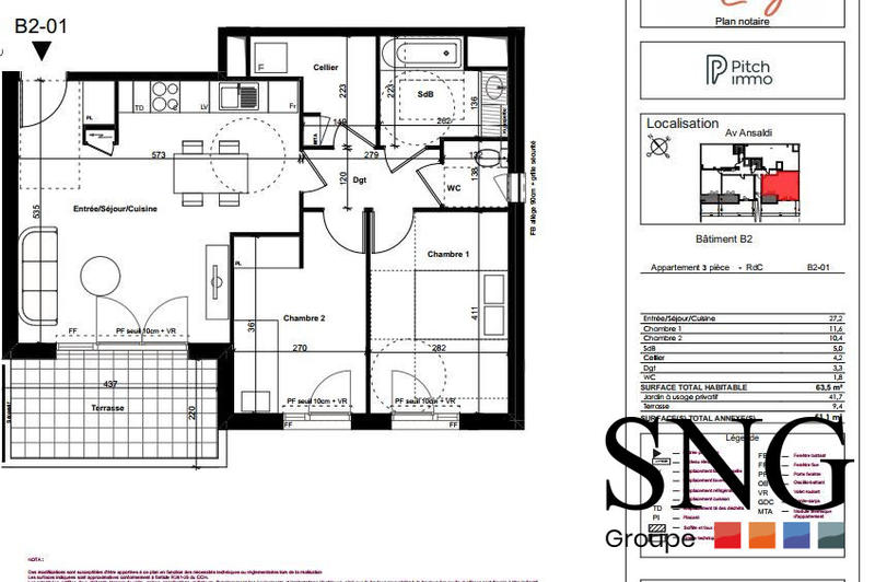 Appartement - 64 m² - 3 pièces