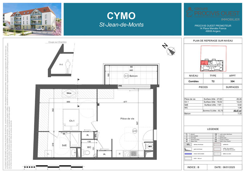 Appartement - 54 m² - 2 pièces