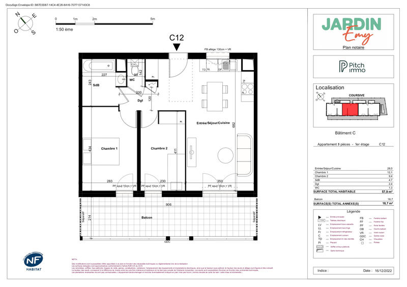 Appartement - 58 m² - 3 pièces