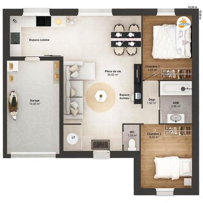 Maison - 60 m² - 4 pièces