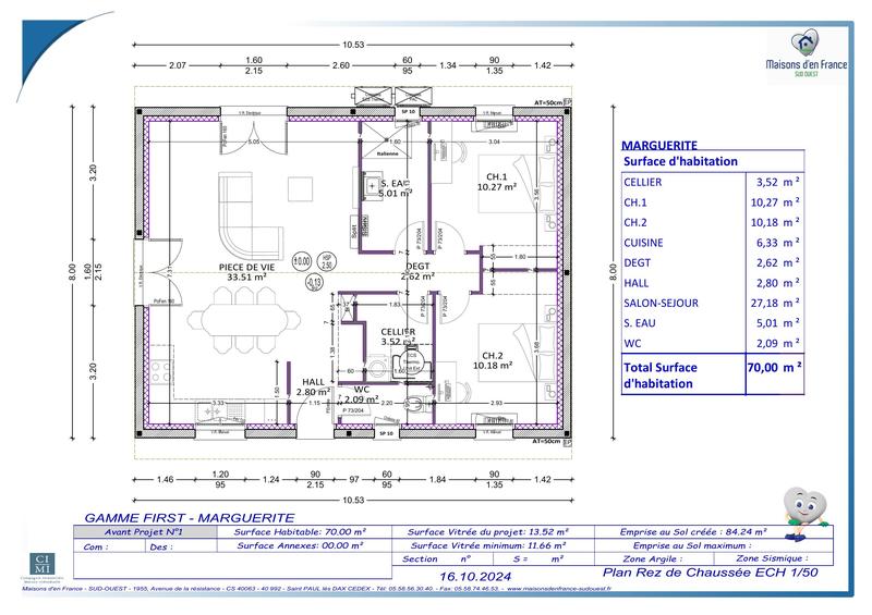 Maison - 70 m² - 3 pièces