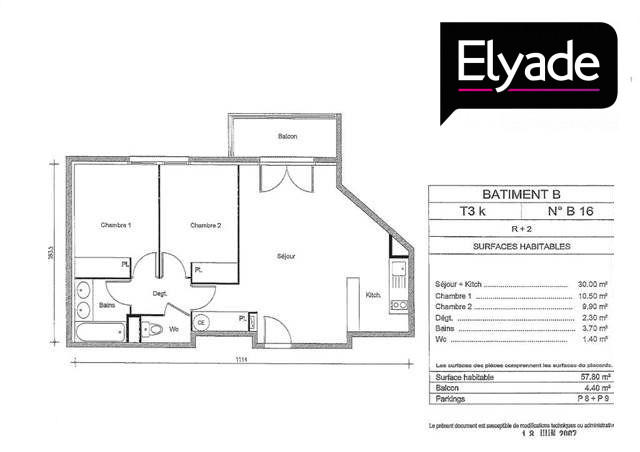 Appartement - 58 m² - 3 pièces