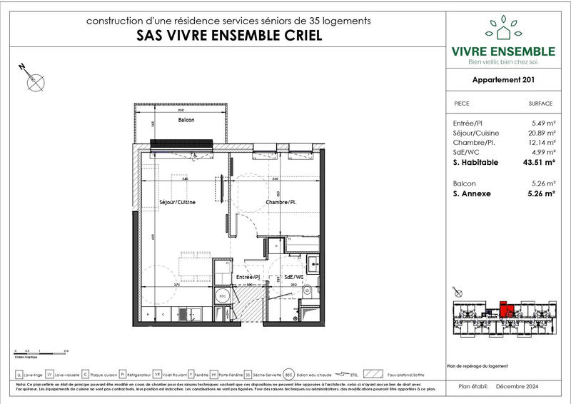 Appartement - 44 m² - 2 pièces