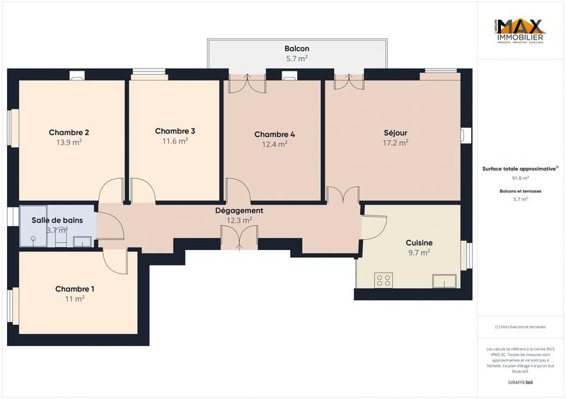 Appartement - 90 m² - 5 pièces