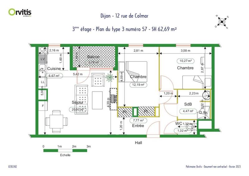 Appartement - 63 m² - 3 pièces