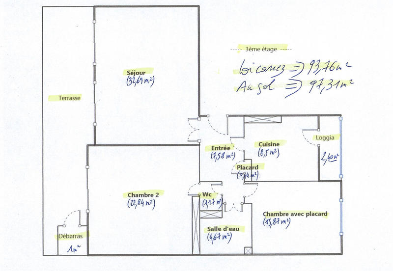 Appartement - 93 m² - 3 pièces