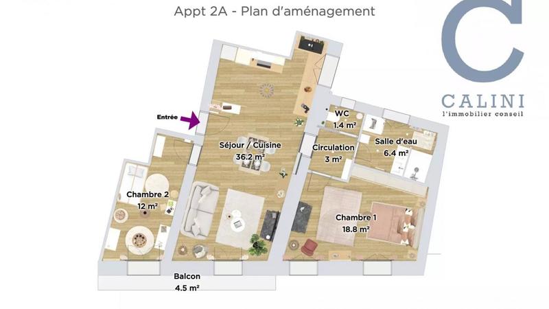 Appartement - 75 m² - 3 pièces