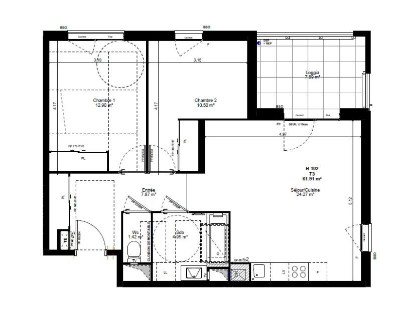 Appartement - 61 m² - 3 pièces