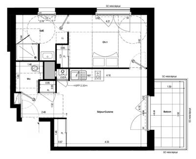 Appartement - 44 m² - 2 pièces