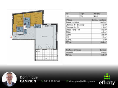 Appartement - 89 m² - 3 pièces