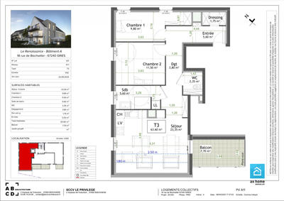 Appartement - 64 m² - 3 pièces