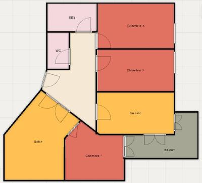 Chambre - 24 m² - 3 pièces