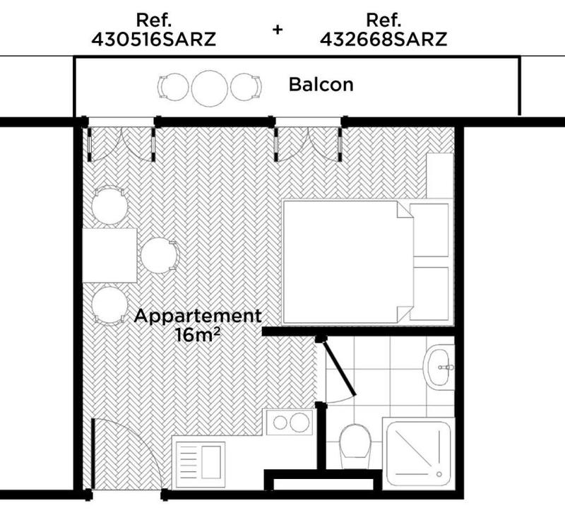 Appartement - 8 m² - 1 pièce