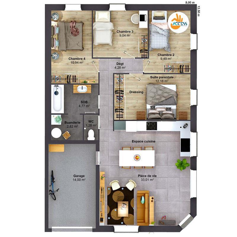 Maison - 88 m² - 6 pièces