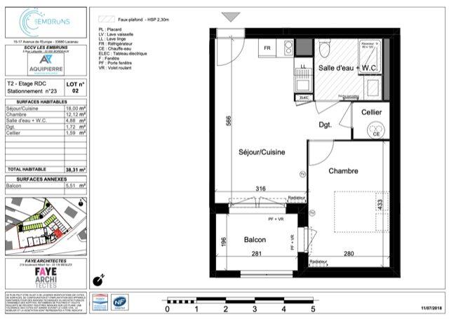 Appartement - 38 m² - 2 pièces