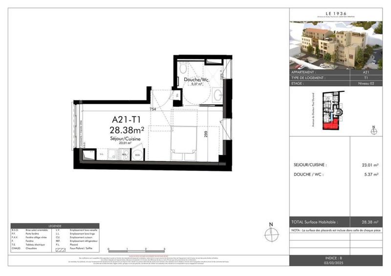 Appartement - 28 m² - 1 pièce