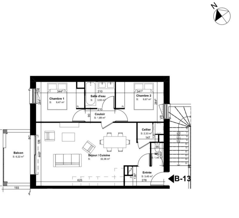 Appartement - 65 m² - 3 pièces