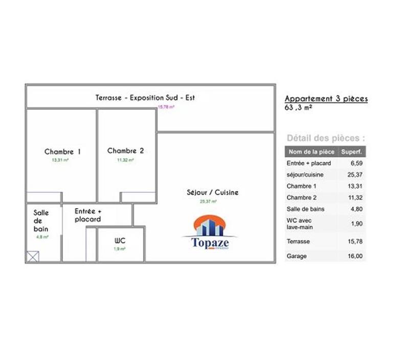 Appartement - 63 m² - 3 pièces