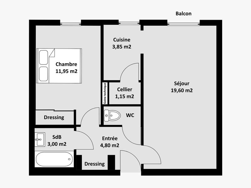 Appartement - 46 m² - 2 pièces