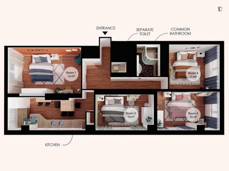 Chambre - 10 m² - 4 pièces