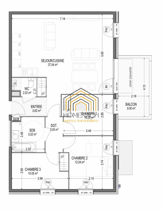 Appartement - 85 m² - 4 pièces