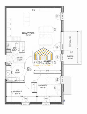 Appartement - 85 m² - 4 pièces