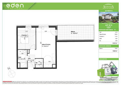 Appartement - 43 m² - 2 pièces