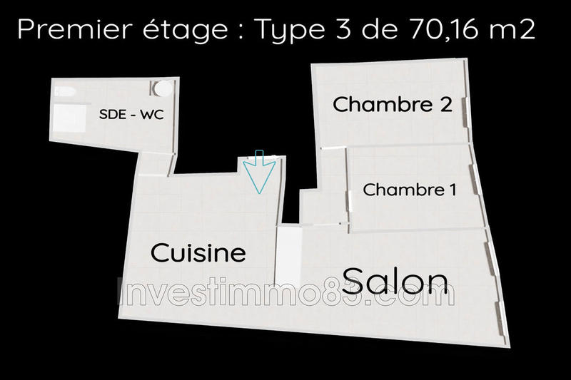 Appartement - 70 m² - 3 pièces