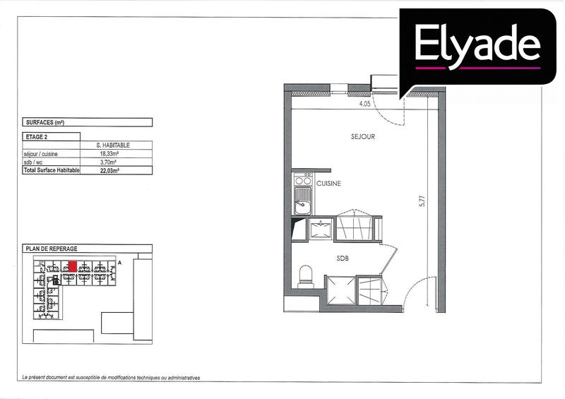 Appartement - 22 m² - 1 pièce